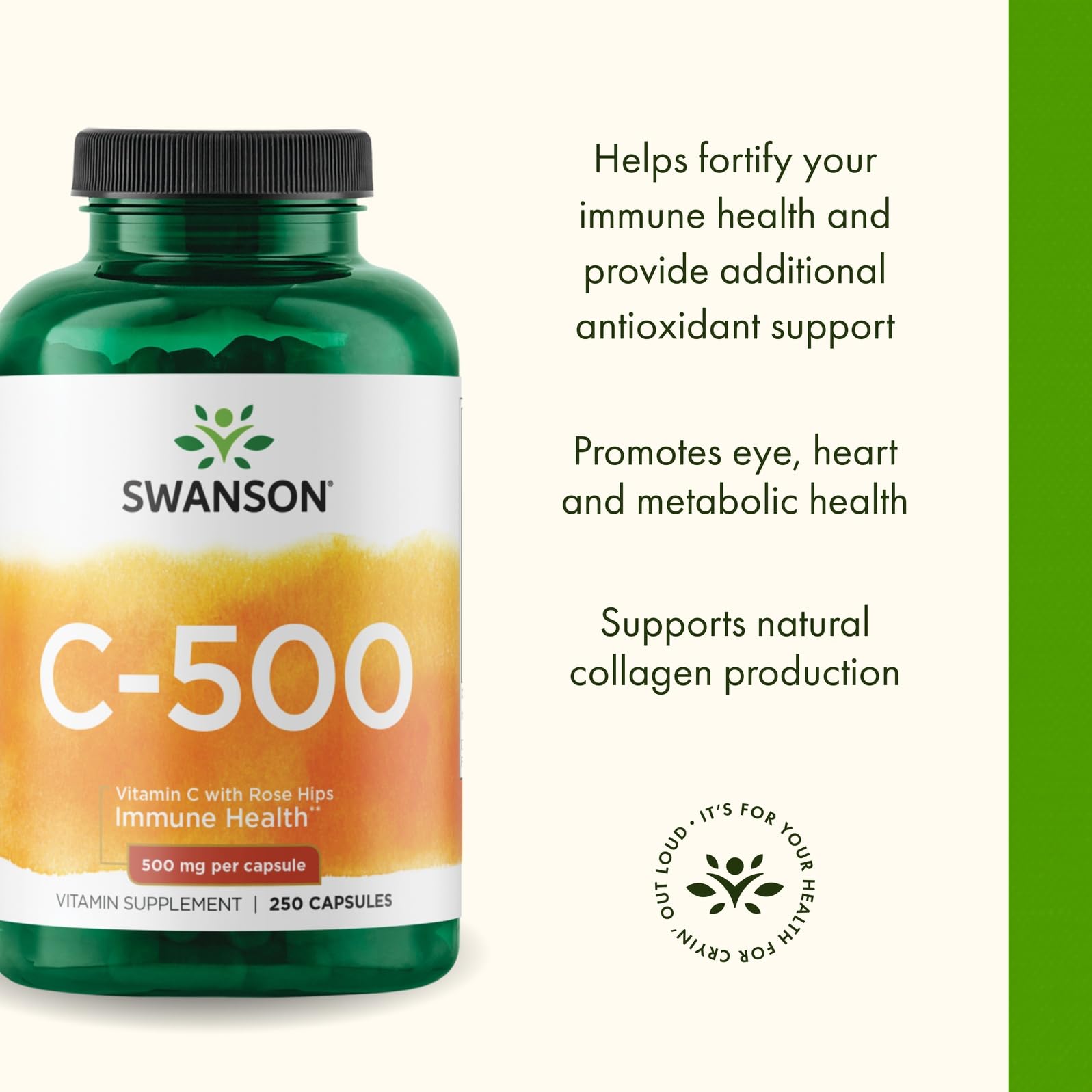 Ingredient label view of Swanson Vitamin C 500 emphasizes plant-based formula.