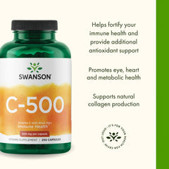 Ingredient label view of Swanson Vitamin C 500 emphasizes plant-based formula.