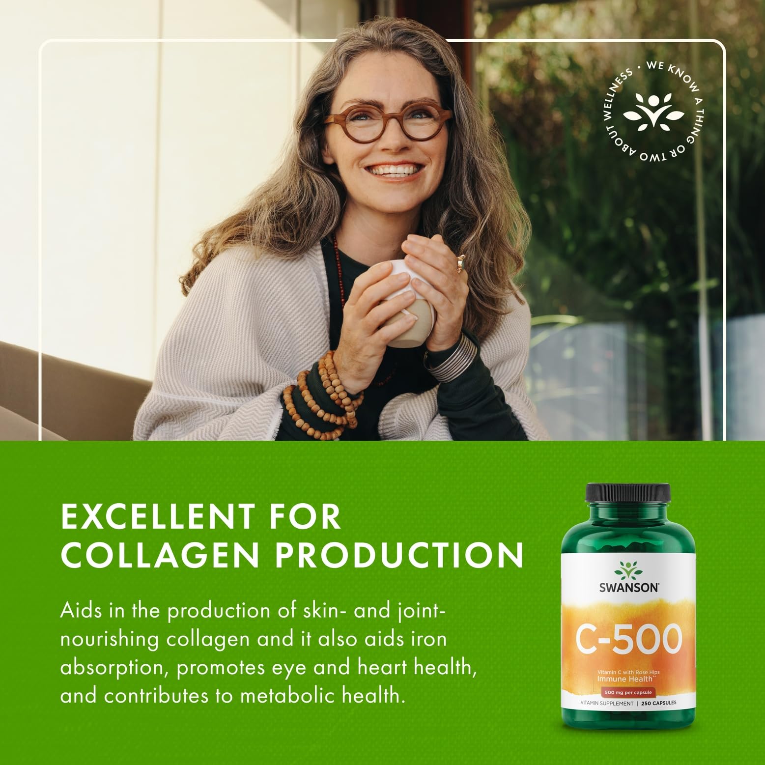 Capsules being poured from Swanson Vitamin C 500 bottle for routine use.