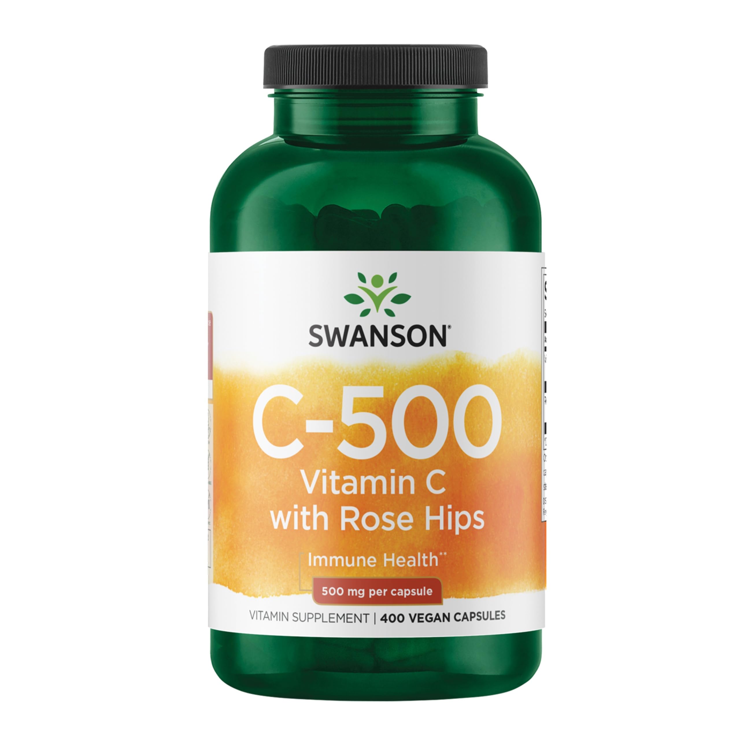 Swanson Vitamin C with Rose HIPS 500mg bottle close-up highlighting immune support potential