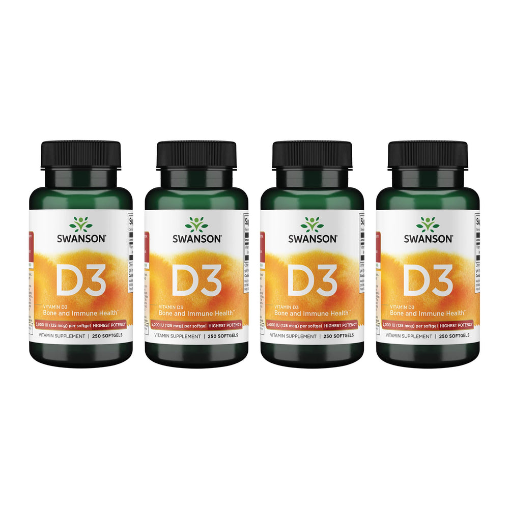 Swanson Vitamin D3 softgels bottle close-up showing easy daily supplementation.