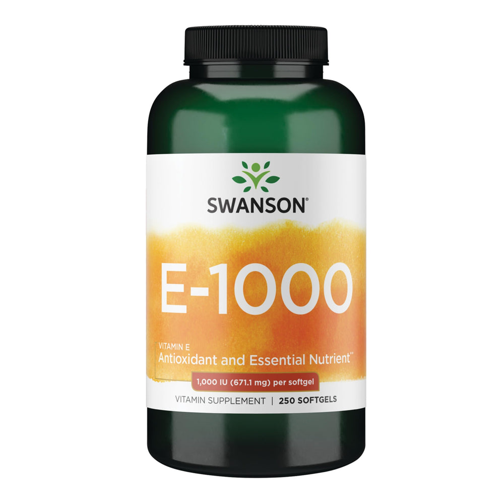 Swanson Vitamin E 1000 IU bottle prepared for daily use.