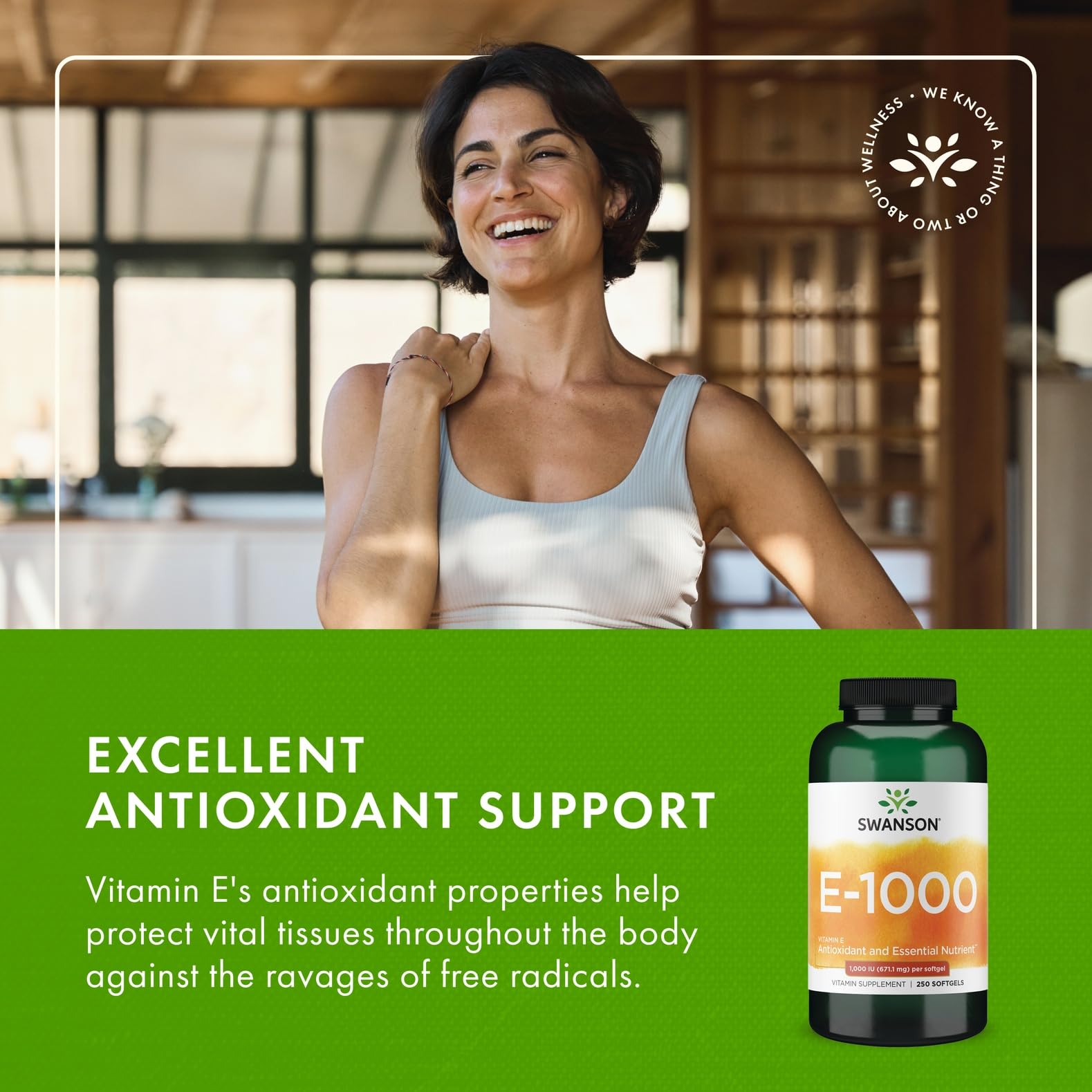 Pouring Swanson Vitamin E 1000 IU softgels into a cup.