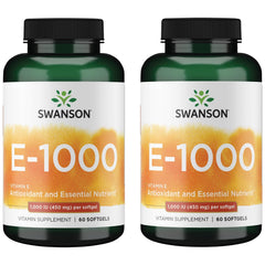 Swanson Vitamin E 1000 IU softgels bottle 2-pack for antioxidant support and heart health
