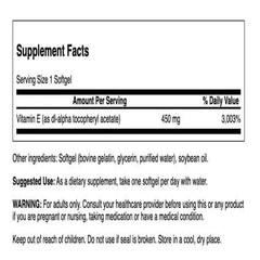 Swanson Vitamin E 1000 IU softgels bottle side — easy-to-swallow design.