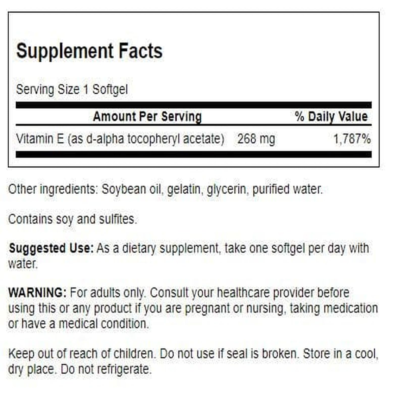 Swanson Vitamin E 400 IU softgels poured from bottle for easy intake