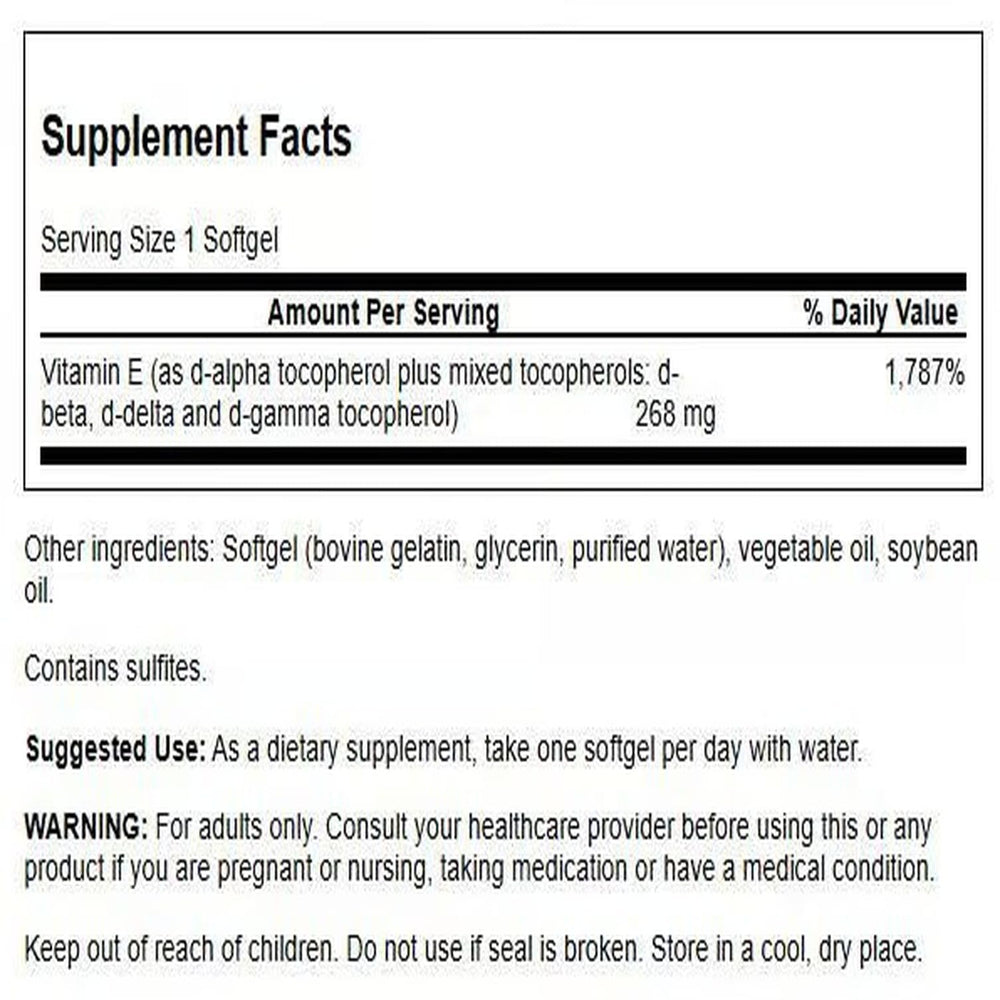 Close-up of Swanson Vitamin E capsules highlighting easy daily use