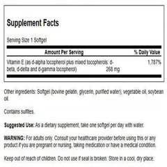 Close-up of Swanson Vitamin E capsules highlighting easy daily use
