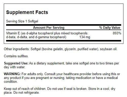 Swanson Vitamin E Mixed Tocopherols capsules for easy daily use