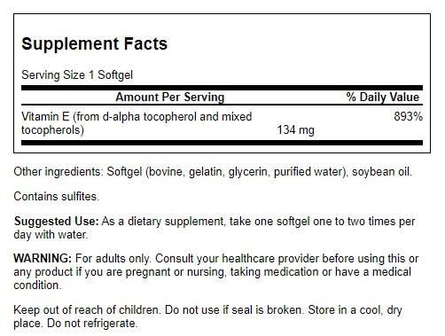 Swanson Vitamin E mixed tocopherols 250 softgels package for convenient daily use.