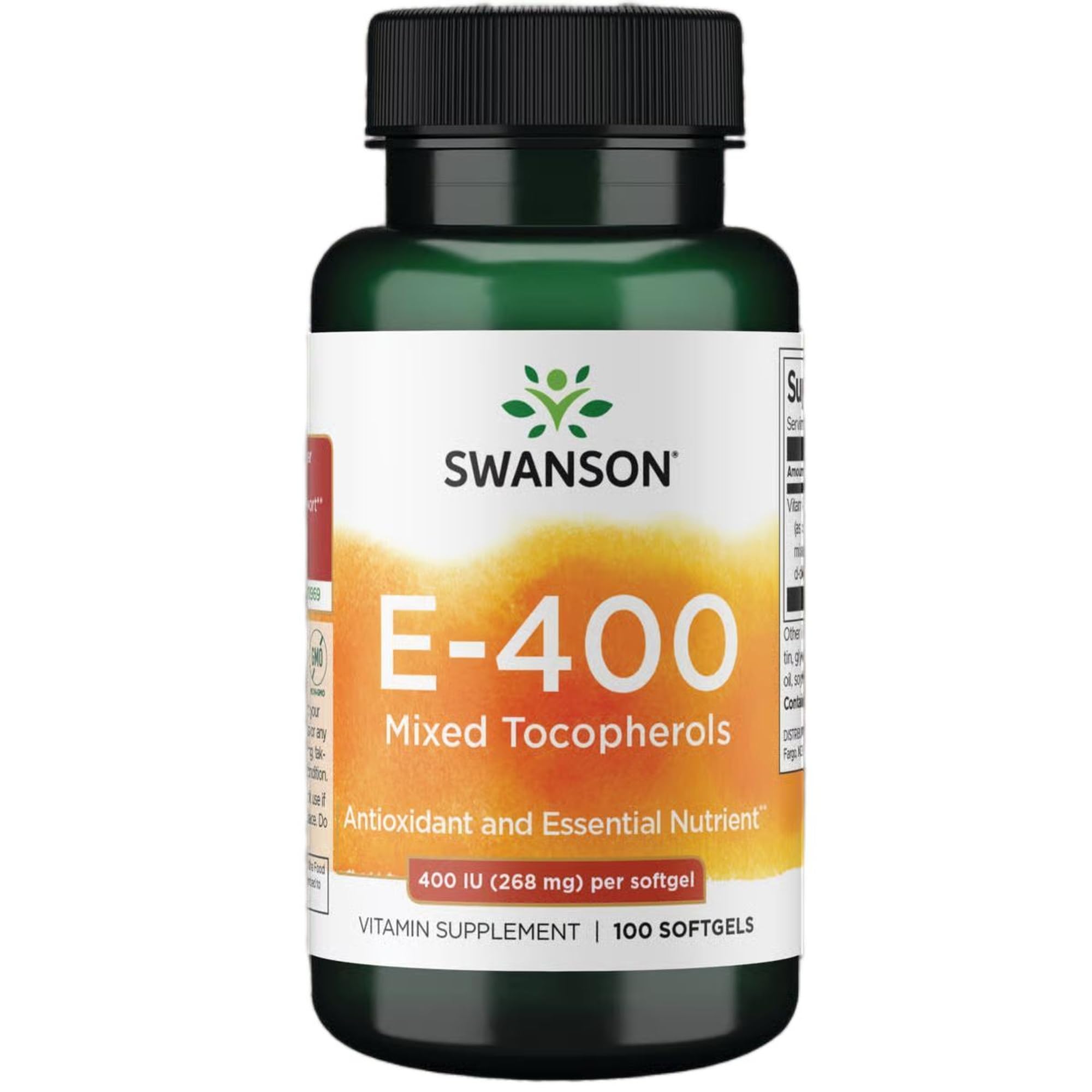 Swanson Vitamin E mixed tocopherols bottle on shelf for daily antioxidant support