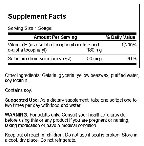 Swanson Vitamin E & Selenium bottle back with usage details