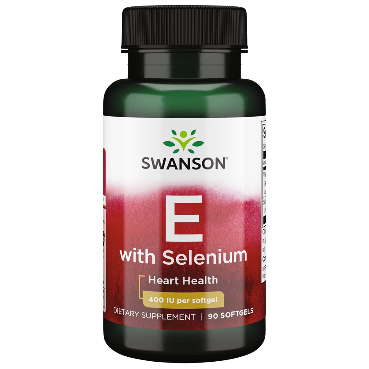 Swanson Vitamin E & Selenium bottle front showing antioxidant capsules