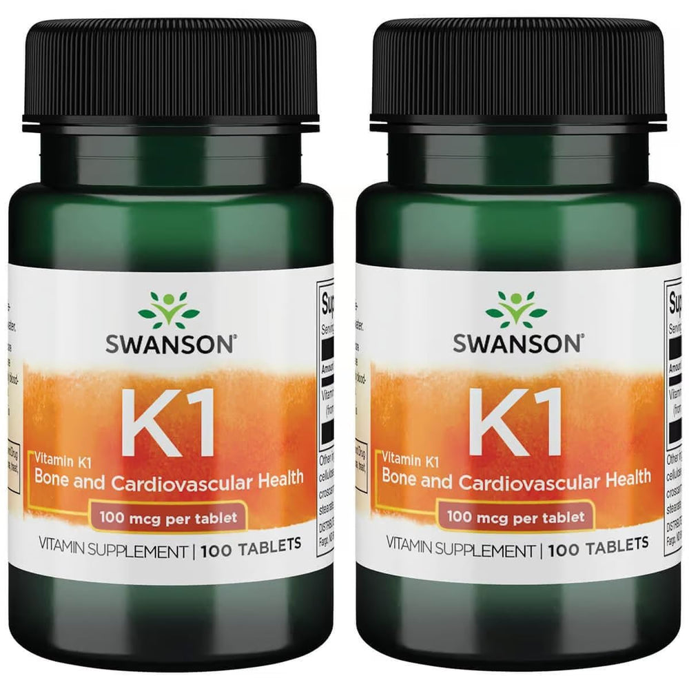 Swanson Vitamin K-1 100 mcg bottle, 2-pack, supports normal blood clotting and bone health