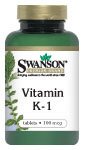Swanson Vitamin K-1 100 mcg bottle front view highlighting plant-based formula for daily support