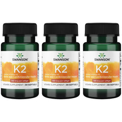 Swanson Vitamin K2 Menaquinone-7 bottle with label promoting calcium regulation.