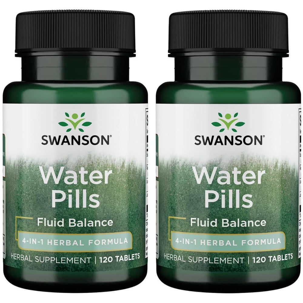 Swanson Water Pills bottle for fluid balance support and bloating relief.