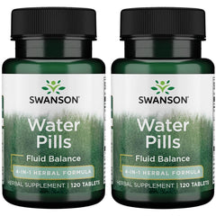 Swanson Water Pills bottle for fluid balance support and bloating relief.