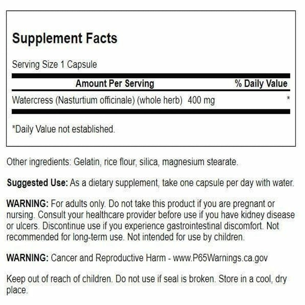 Side view of Swanson Watercress bottle for convenient daily nutrition.