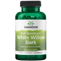 Swanson White Willow Bark 400mg bottle pouring capsules for daily joint comfort