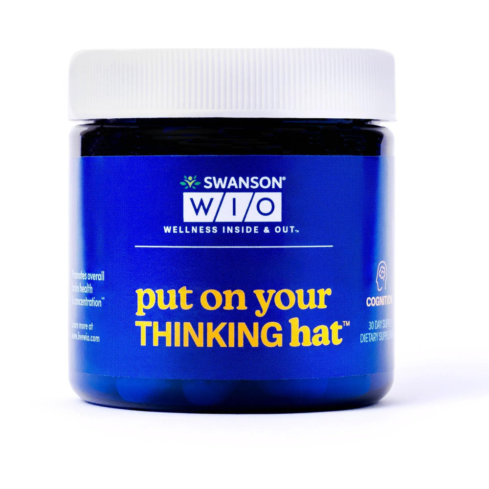 Swanson WIO brain health bottle with vegan capsules for focused thinking.