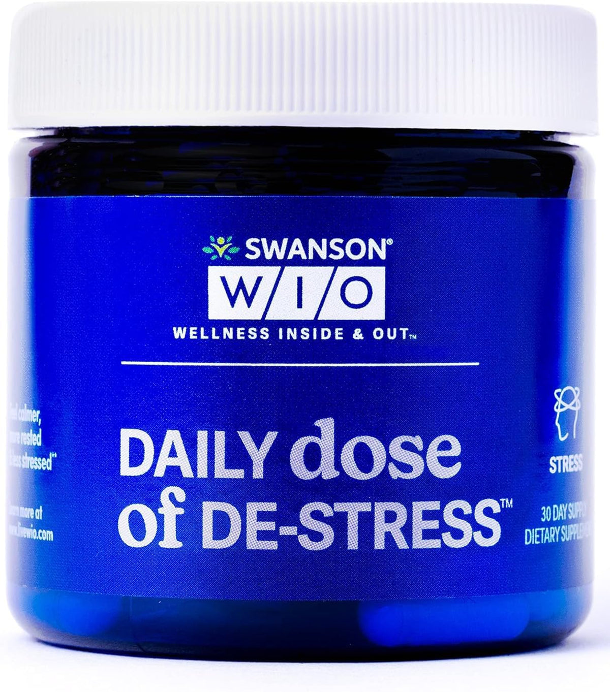 Swanson WIO stress-support bottle front suggesting calm for daily routines