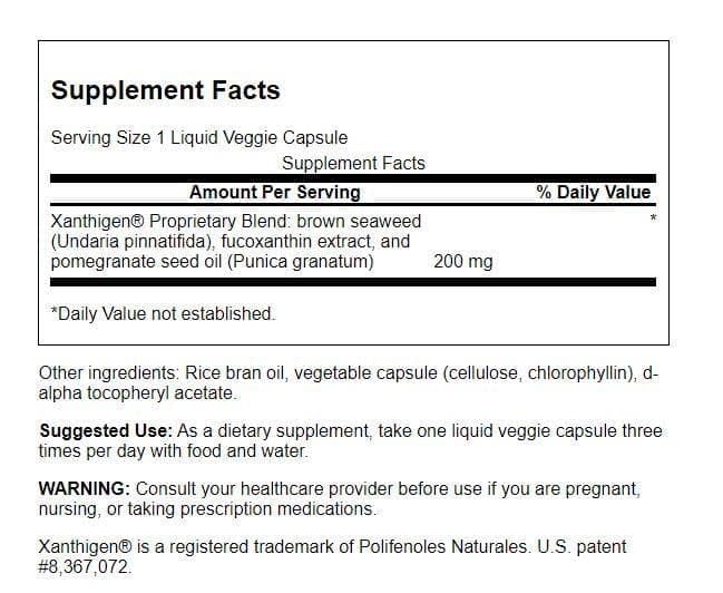 Swanson Xanthigen pomegranate seed oil bottle highlighting natural ingredients.