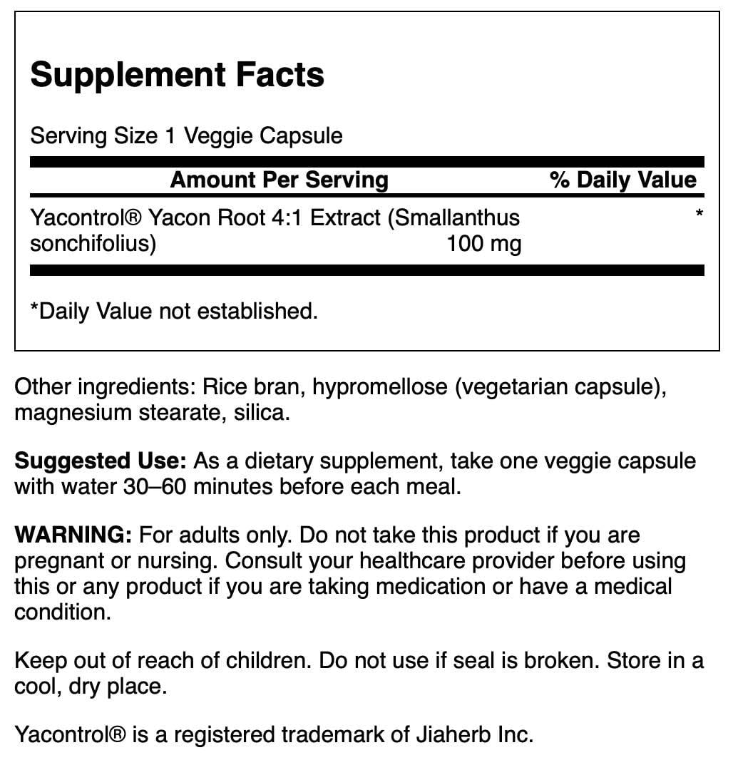 Swanson Yacontrol capsules close-up highlighting 4:1 concentrate and non-GMO formula