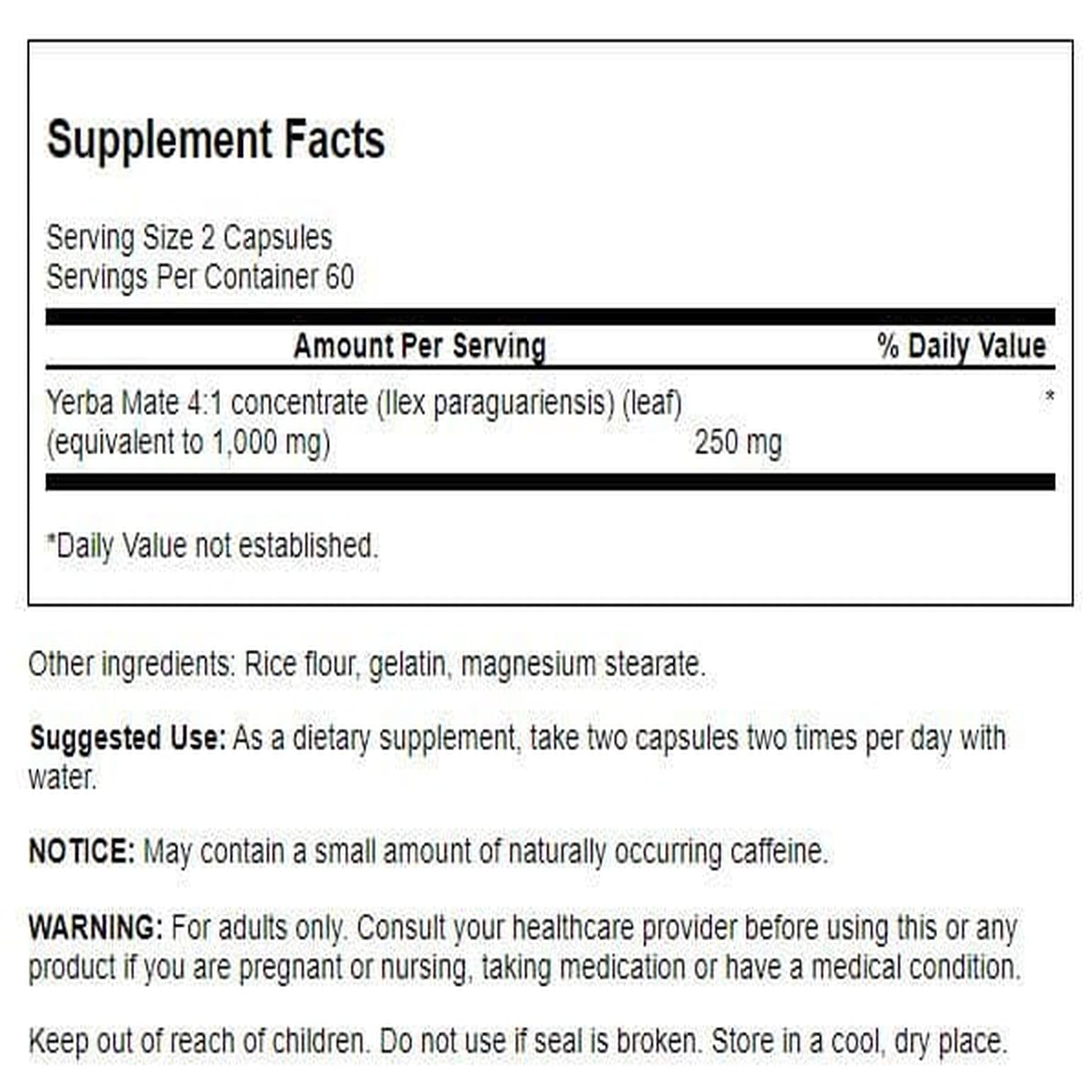 Close-up of Swanson Yerba Mate label showing 4to1 concentrate