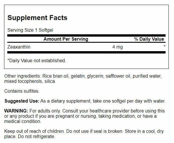 Close-up of Swanson Zeaxanthin 4 mg softgels emphasizing easy swallowing.