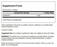 Close-up of Swanson Zeaxanthin 4 mg softgels emphasizing easy swallowing.