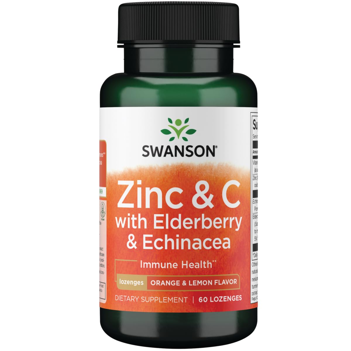 Swanson Zinc & C Lozenges with elderberry and echinacea, citrus flavor, supports immune wellness on the go.