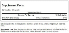 Swanson Zinc (Citrate) 30 mg capsules close-up showing easy-to-swallow form for vision and immune health.