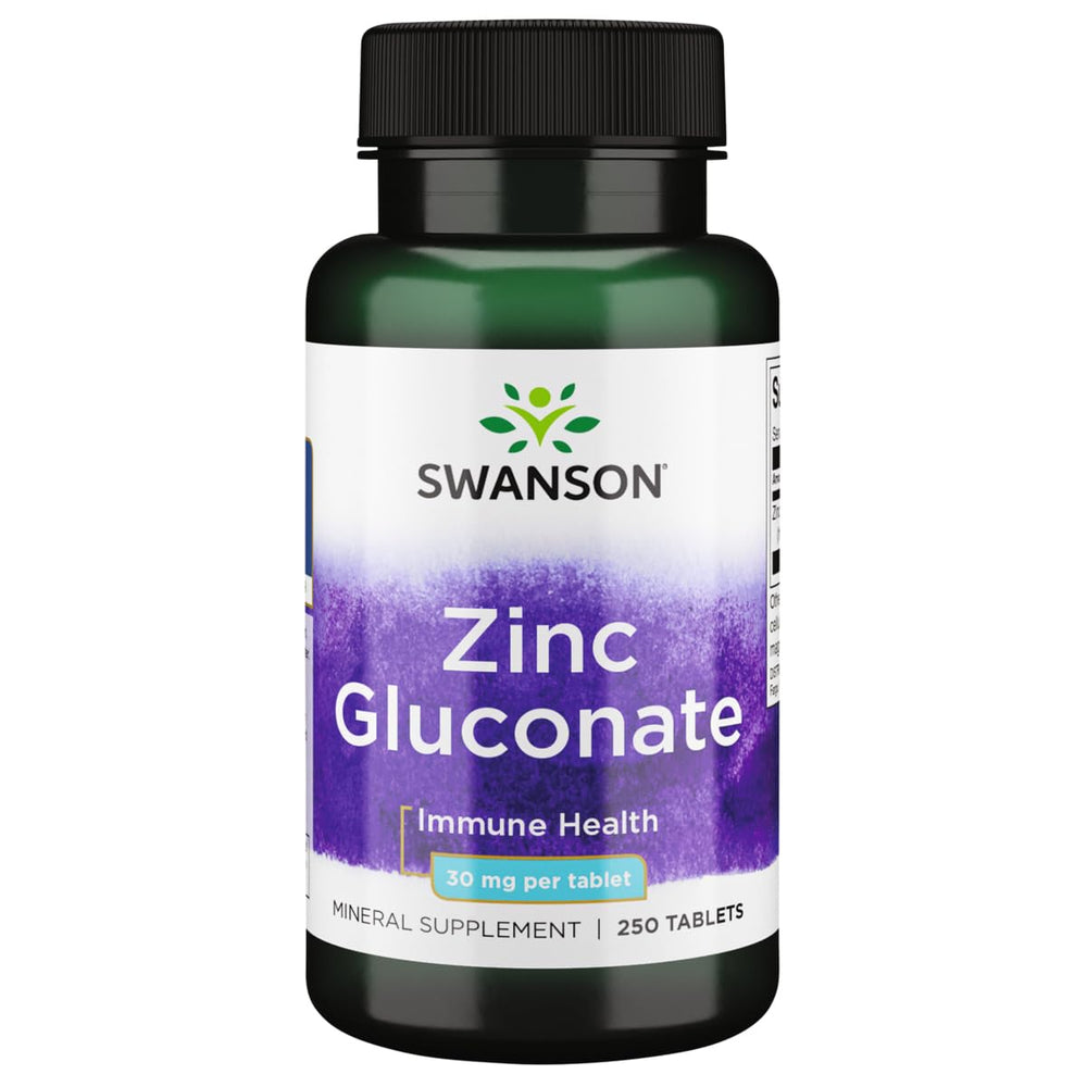 Swanson Zinc Gluconate bottle with 250 tablets promotes everyday immune support.