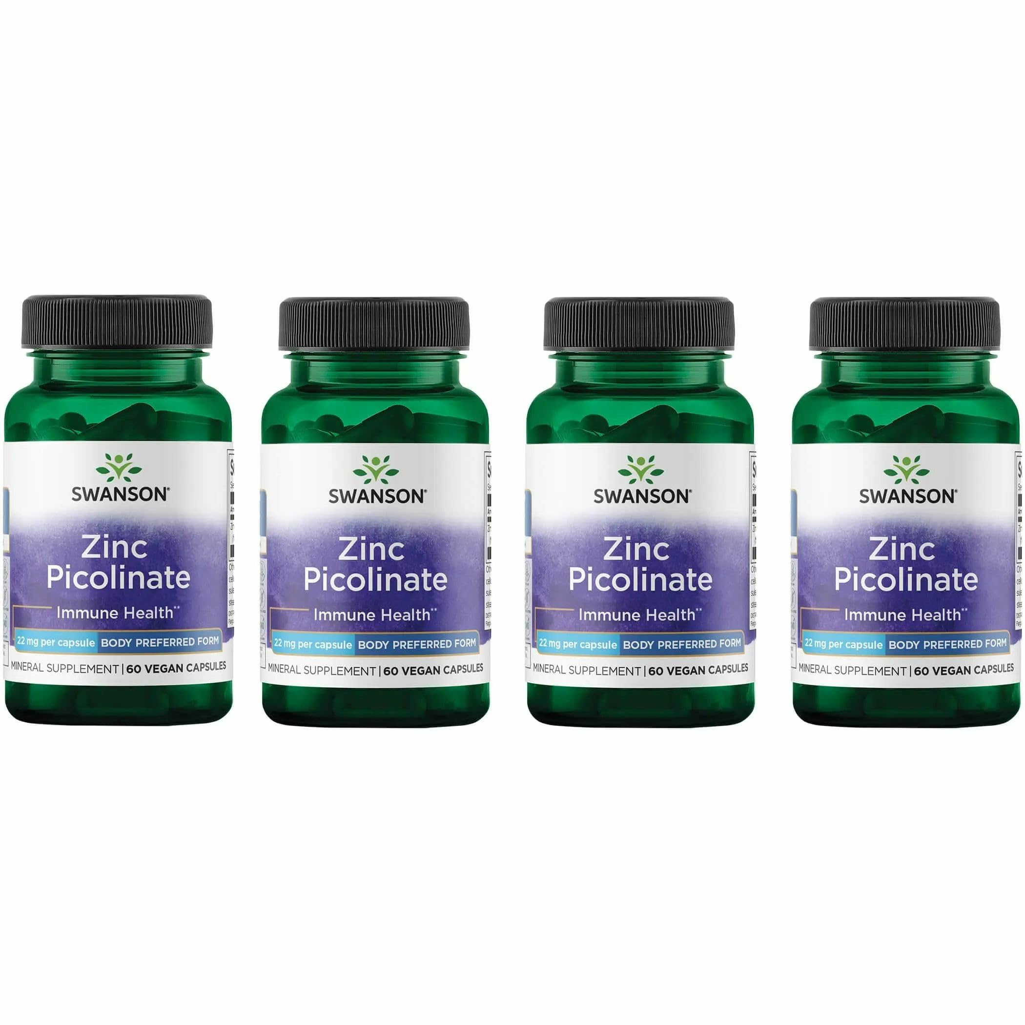 Swanson Zinc Picolinate bottle front view highlighting 22 mg per capsule for daily immune support.