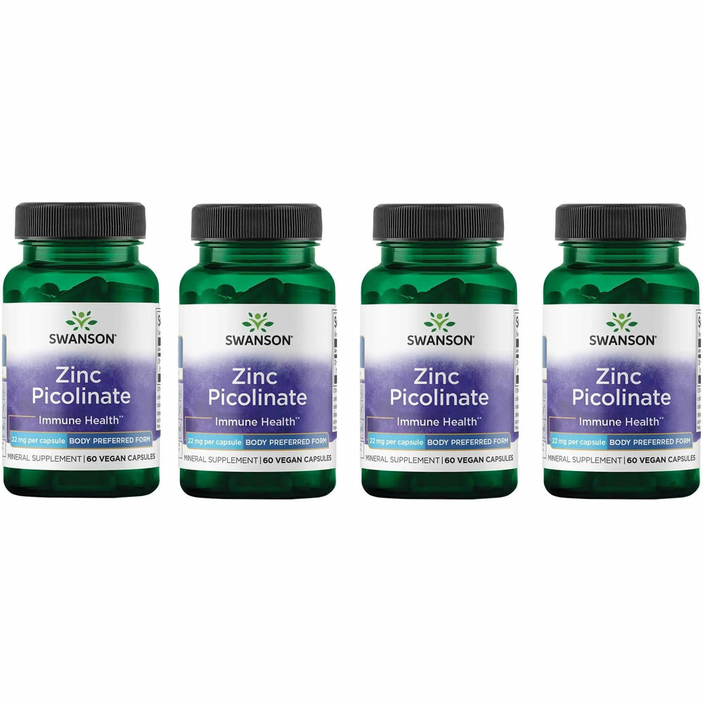 Swanson Zinc Picolinate bottle front view highlighting 22 mg per capsule for daily immune support.