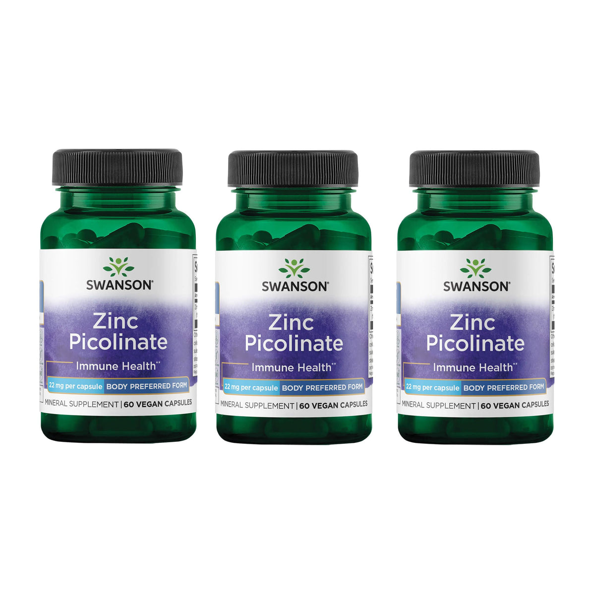 Swanson Zinc Picolinate bottle with 60 capsules for daily immune, vision, and prostate support.