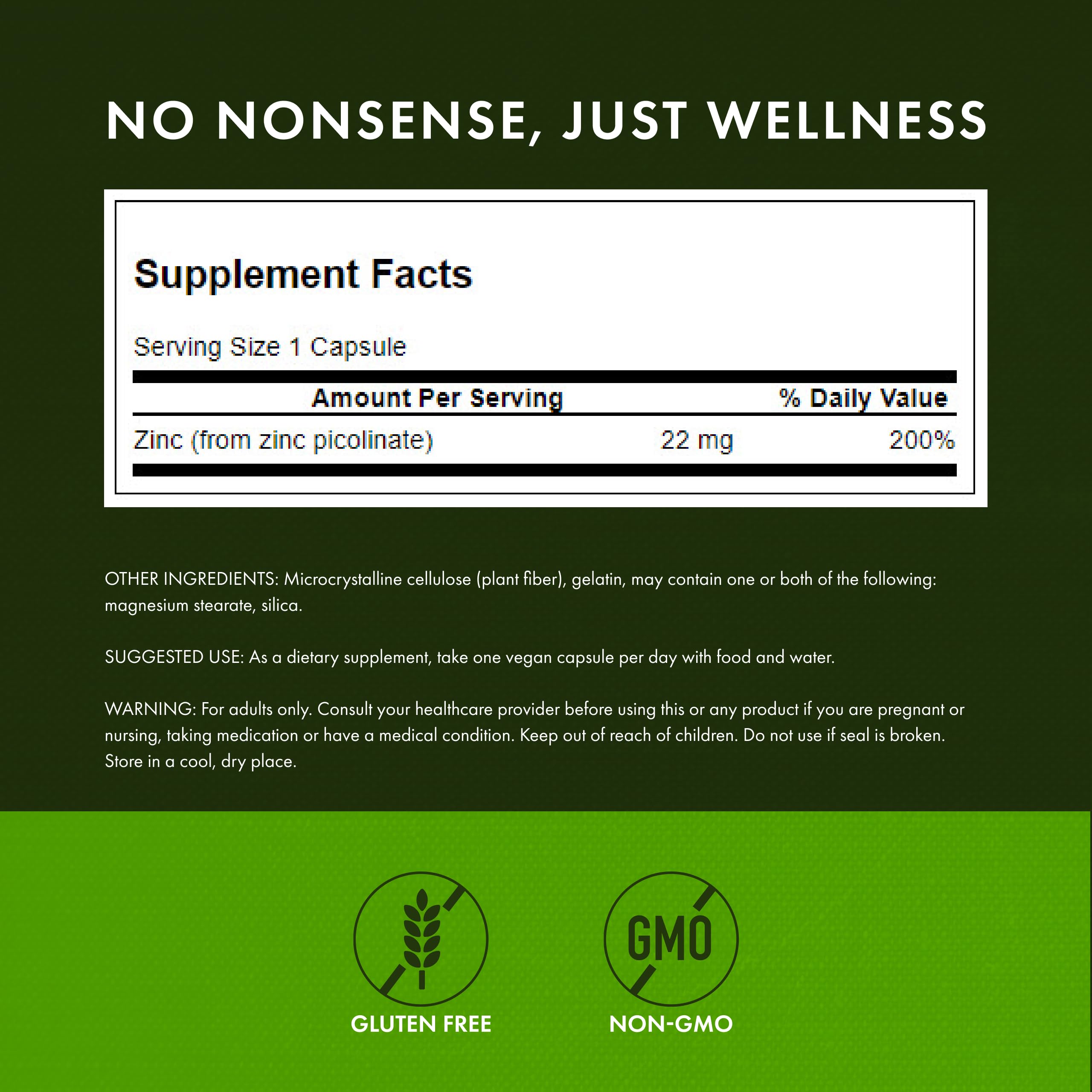 Label close-up of Swanson Zinc Picolinate emphasizing zinc picolinate form.