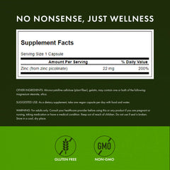 Label close-up of Swanson Zinc Picolinate emphasizing zinc picolinate form.