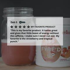 Bottle of FYRE’D UP shown being poured for pre-workout energy
