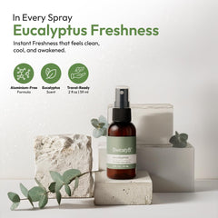 SweatyB eucalyptus spray bottle shown with steam for refreshing aromatherapy