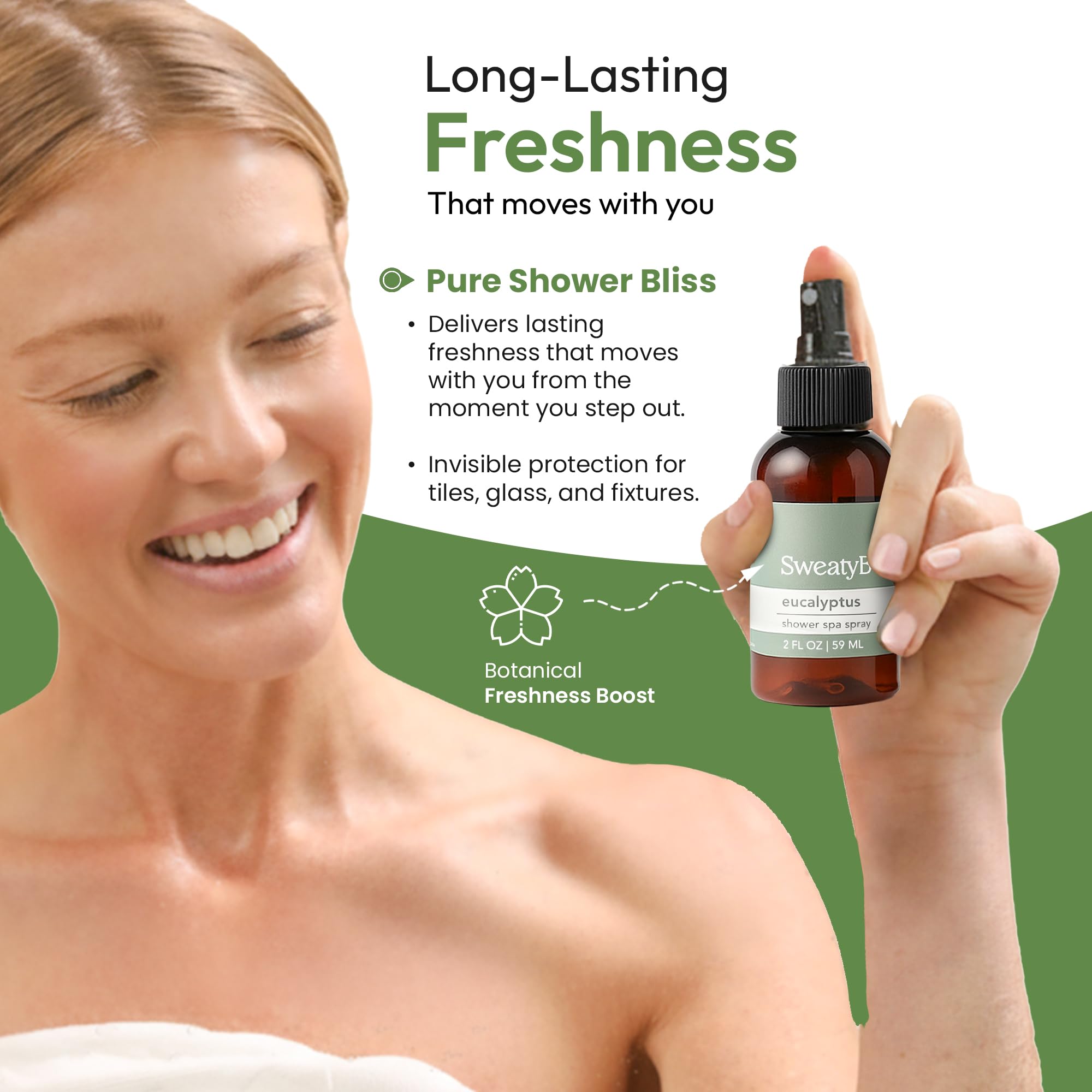 SweatyB travel-size 2oz eucalyptus mist designed for on-the-go refresh