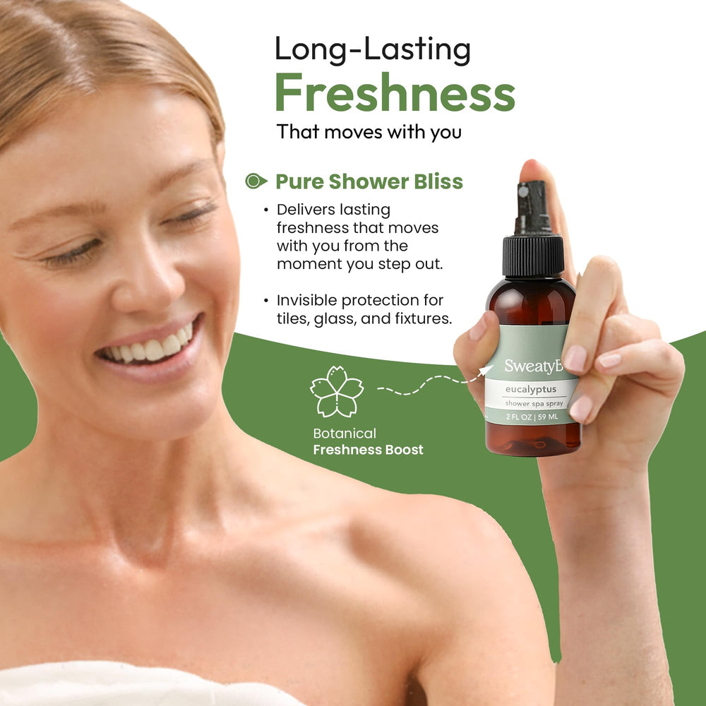 SweatyB travel-size 2oz eucalyptus mist designed for on-the-go refresh