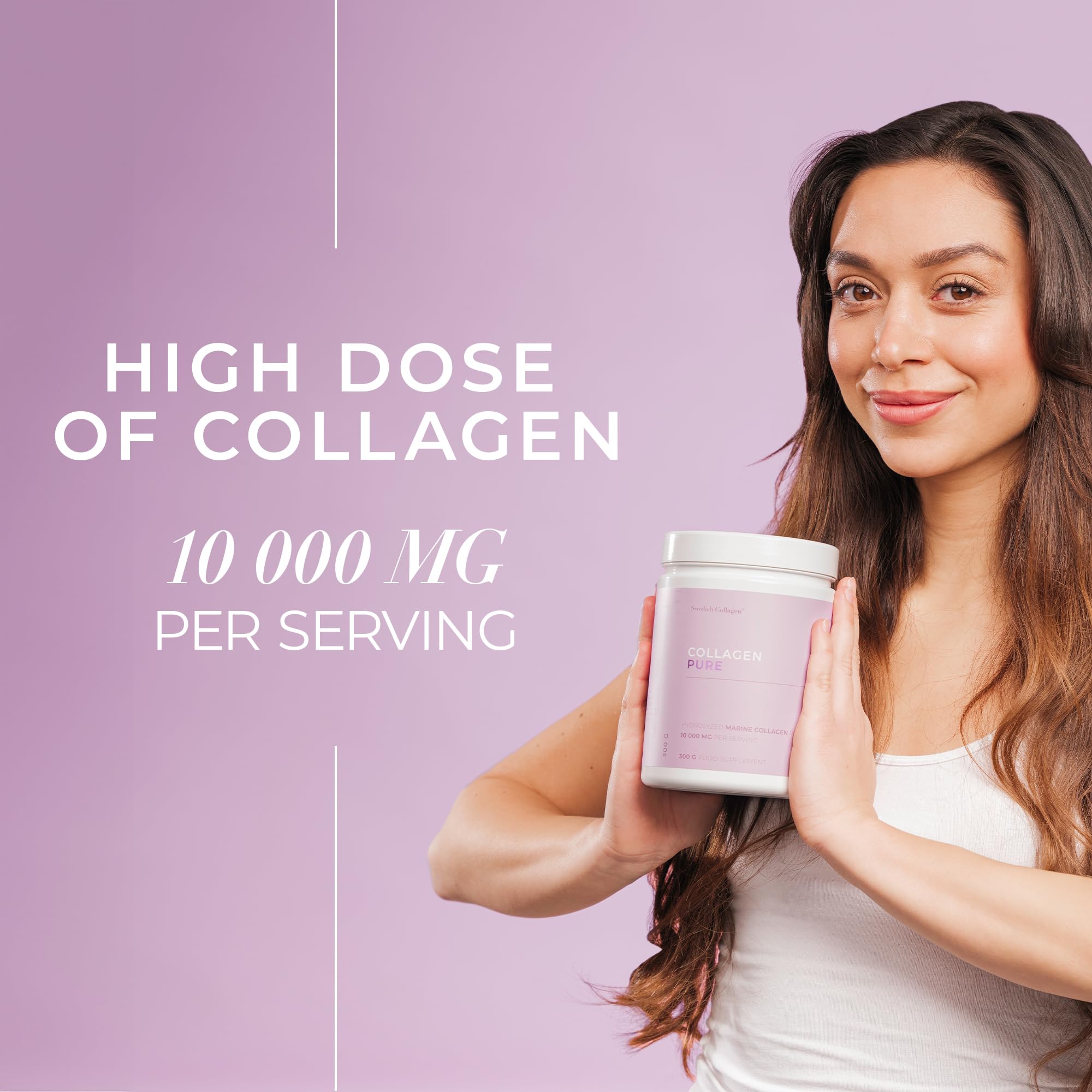 Swedish Collagen bottle with scoop for easy daily dosing.