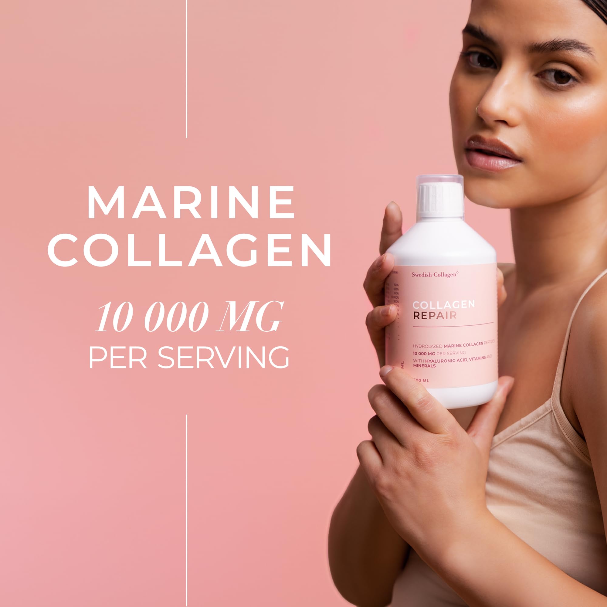 Pouring Swedish Collagen Repair to mix with water for easy daily use.