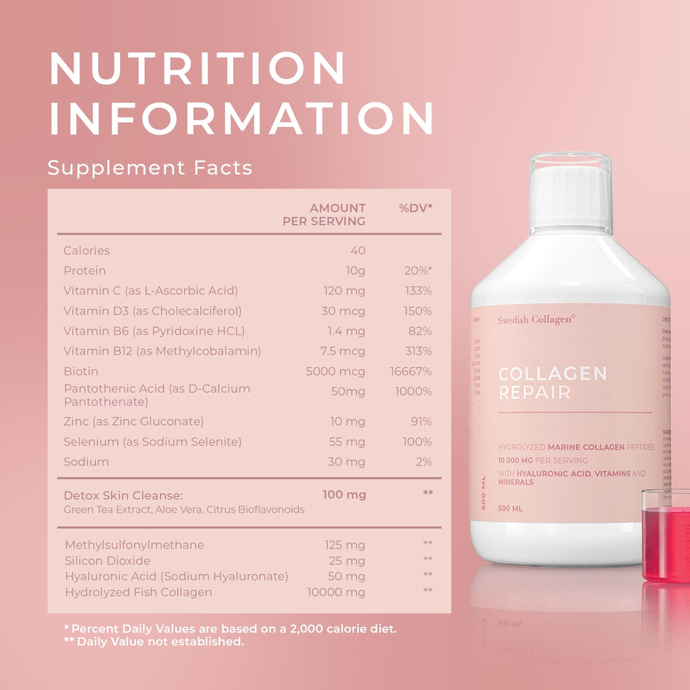 Sugar-free Swedish Collagen Repair with natural berry flavor for everyday consumption.