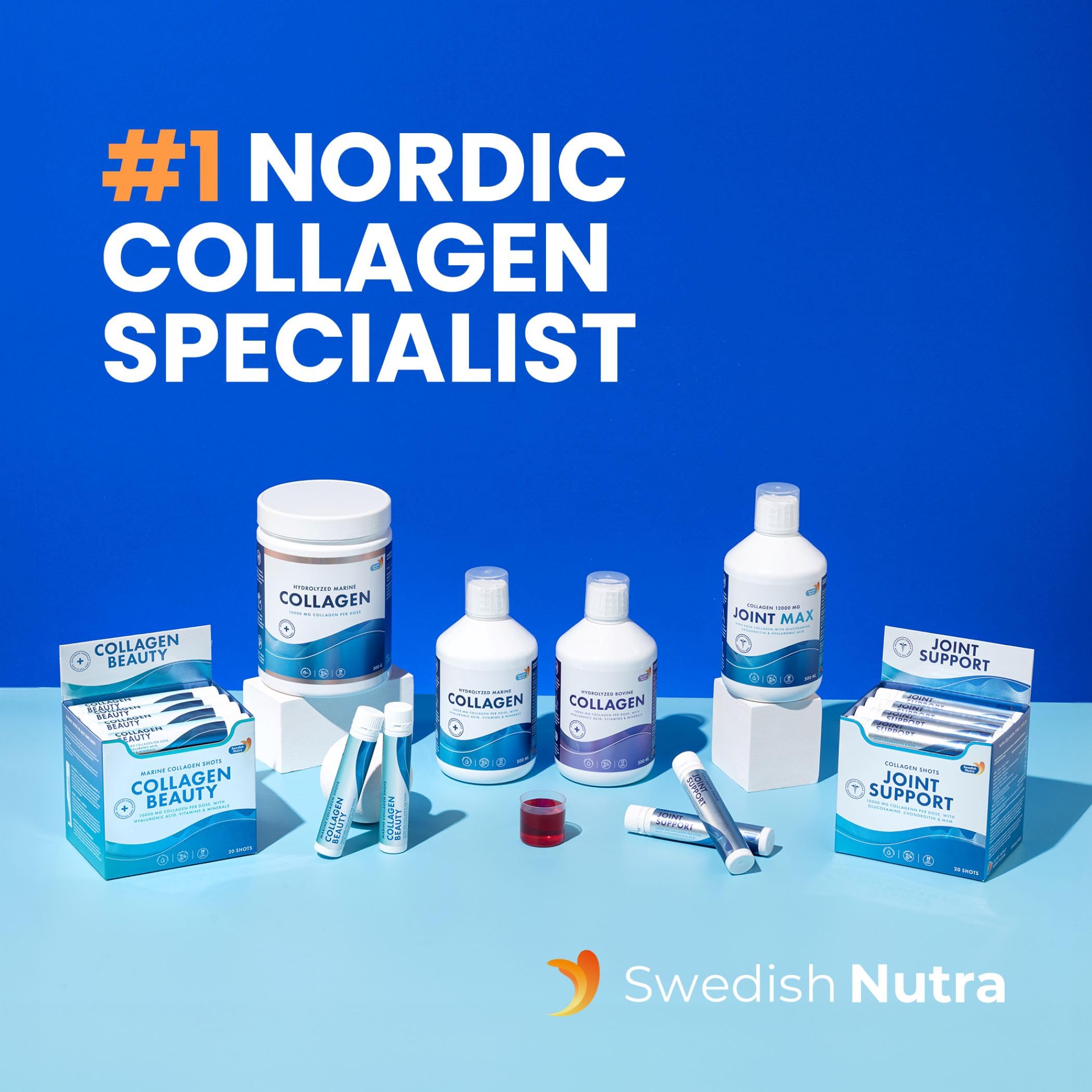 Swedish Nutra collagen liquid sugar-free berry flavor on kitchen counter