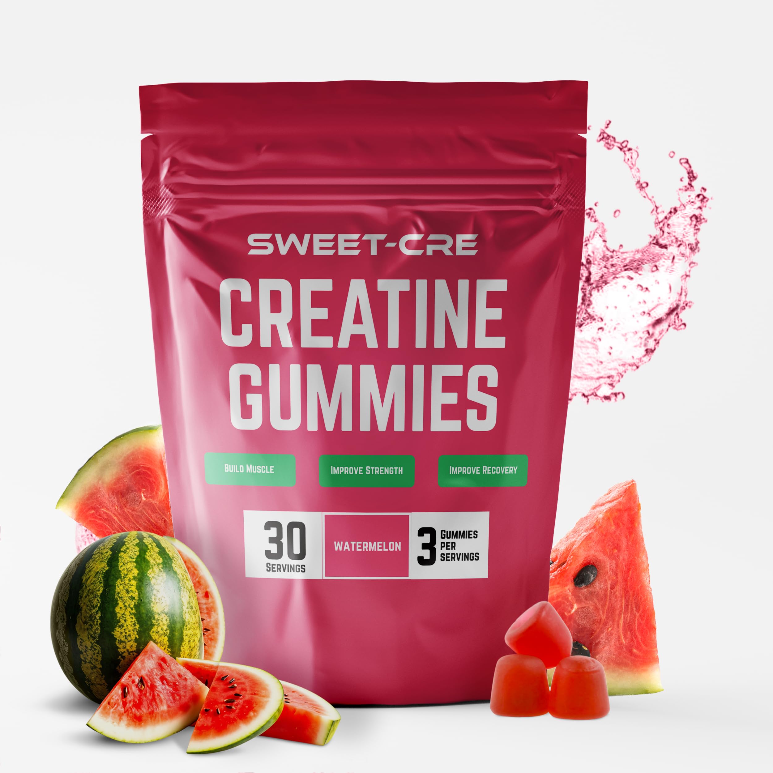 Sweet Cre Creatine Gummies watermelon bottle for convenient post-workout energy.