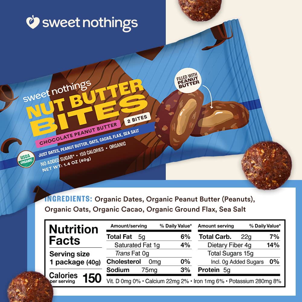 Sweet Nothings Chocolate Bites close-up, creamy peanut butter, tasty on-the-go snack.