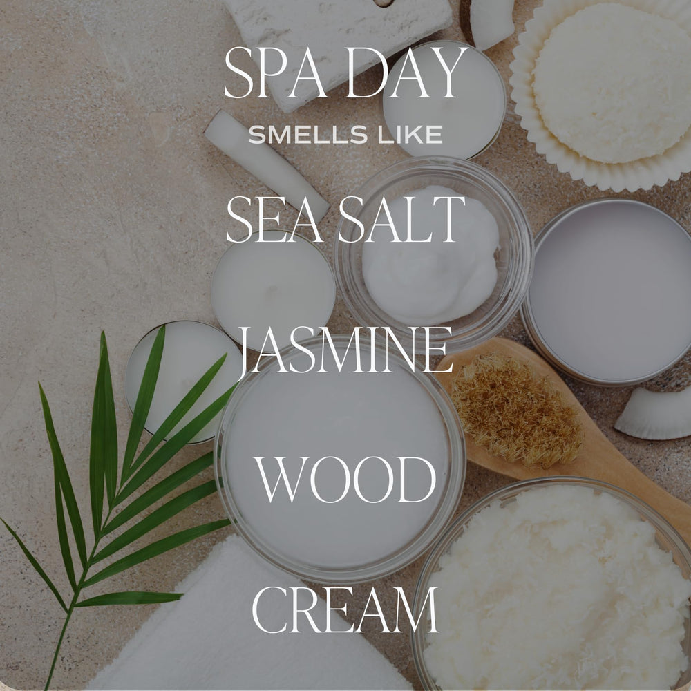 Sweet Water Decor Spa Day candle on a cozy shelf with warm lighting